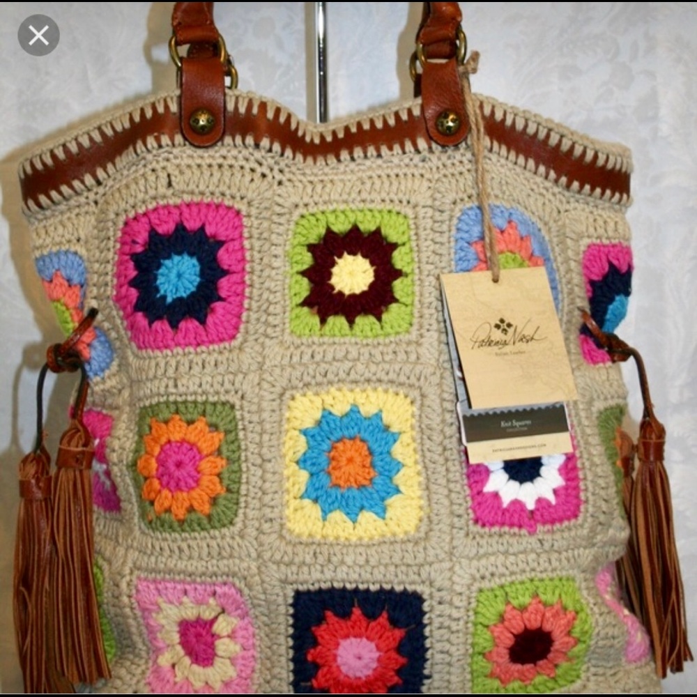 PATRICIA NASH Knit Squares "BEVERA" Shoulder Tote